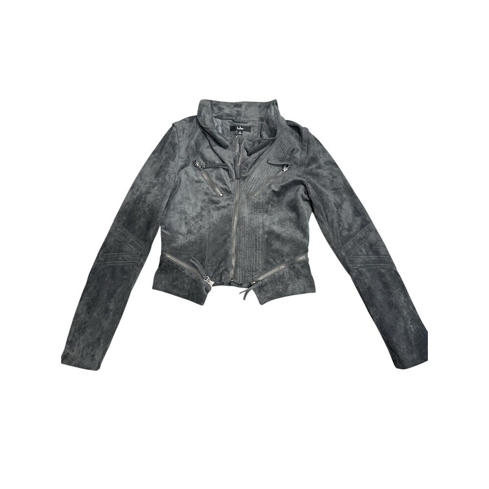 Lulus Gray Faux Suede Moto Jacket Women’s Size S Cropped Zip Biker Jacket